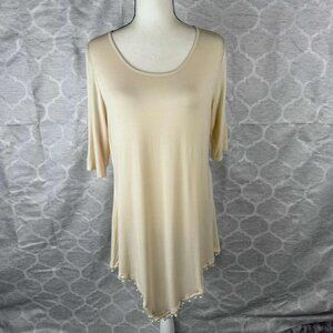 Origami by Vivien Beige Pearl Hem Handkerchief Tunic - Size M